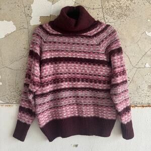 Industry Turtleneck Sweater Striped Fair Isle Plum Pink Fuzzy Pullover Womens XS